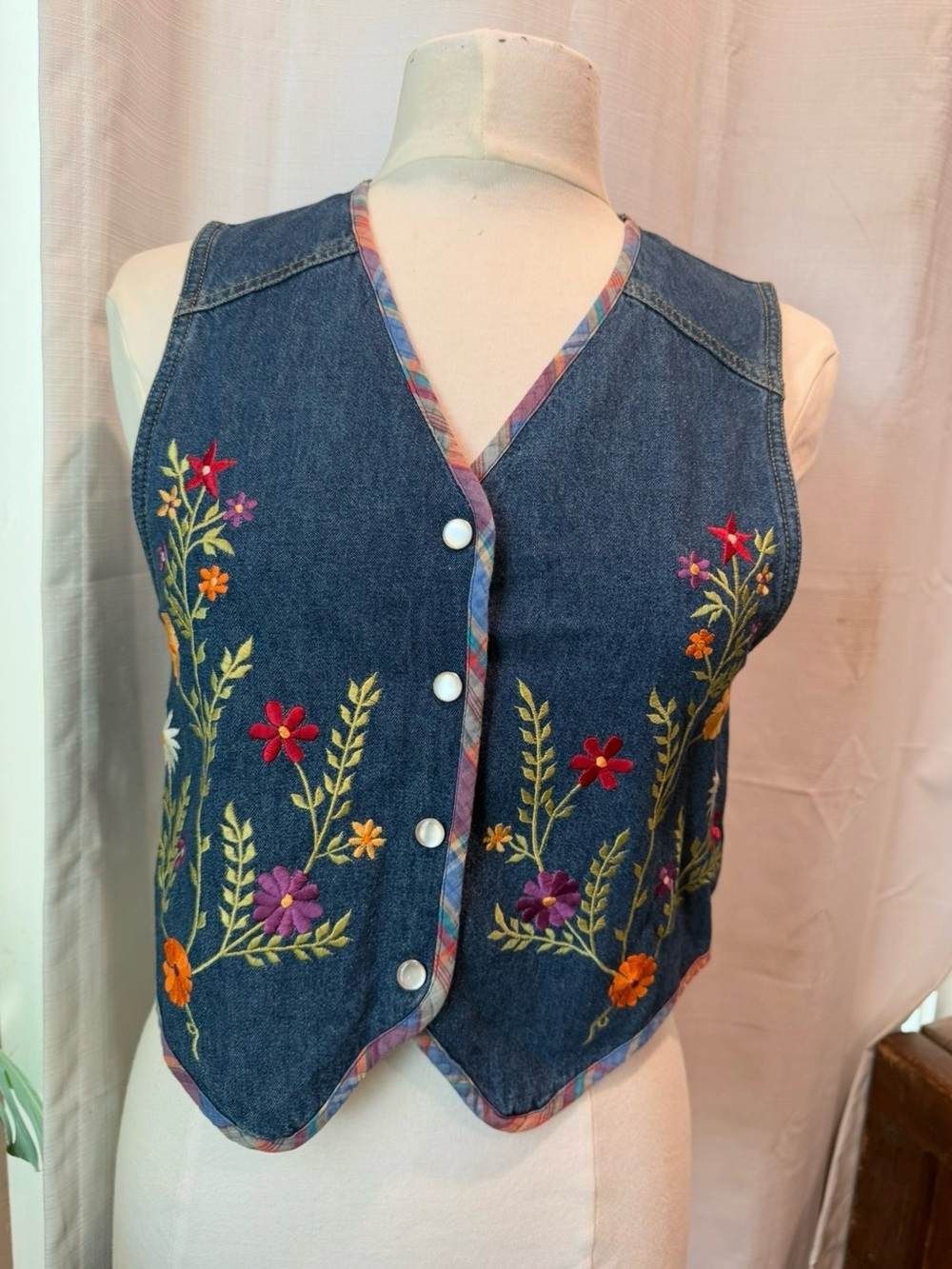 Vintage Embroidered Denim Floral Vest
